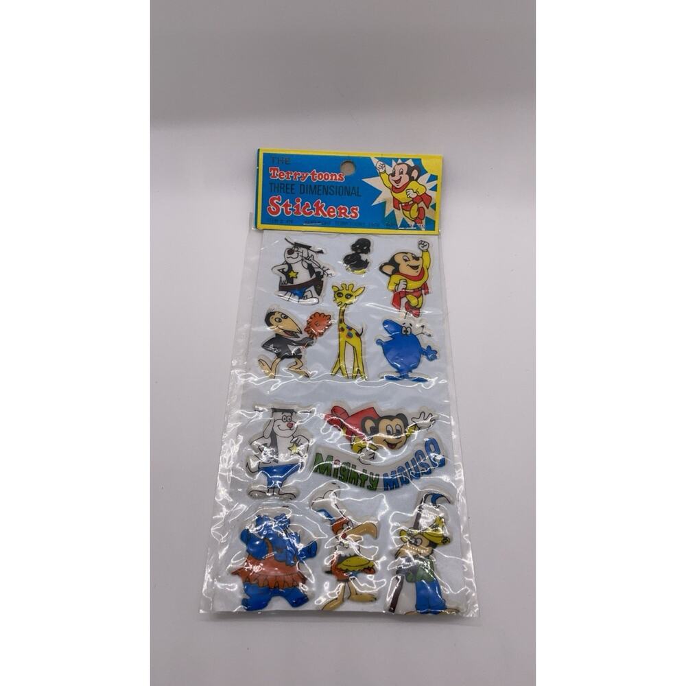 Vintage Puffy Stickers 80s Terrytoons 3D 1 Sheet Pack of 6 Cartoon Sealed NOS